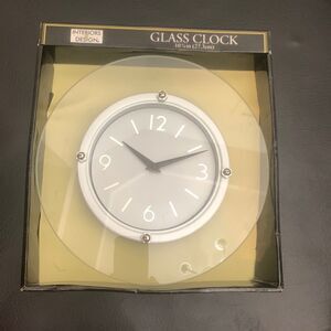 Interior Design Glass Clock 10 3/4 Inches 27.3 Cm Round Silver Hardware NEW Box